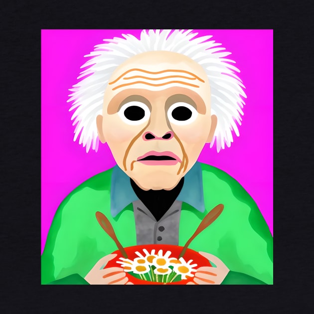 ai generated aging old man eating daisies by Catbrat